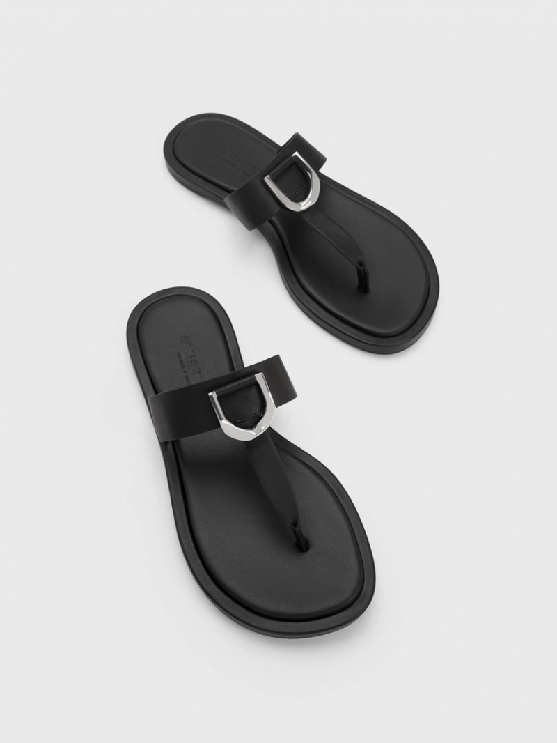 Σανδαλια Charles And Keith Gabine δερματινα Στρινγκ μαυρα | 72860-EMFG