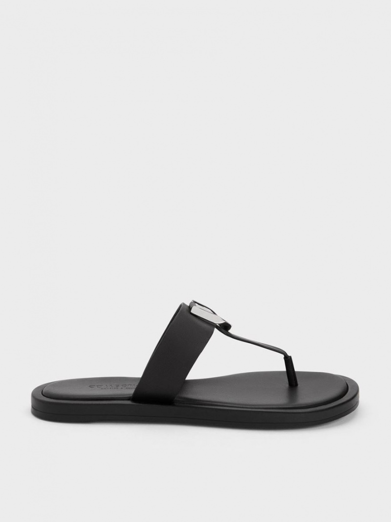 Σανδαλια Charles And Keith Gabine δερματινα Στρινγκ μαυρα | 72860-EMFG