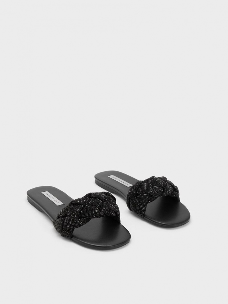 Σαγιοναρεσ Charles And Keith Gem-Embellished Braided λουρακια μαυρα | 28360-WZVG