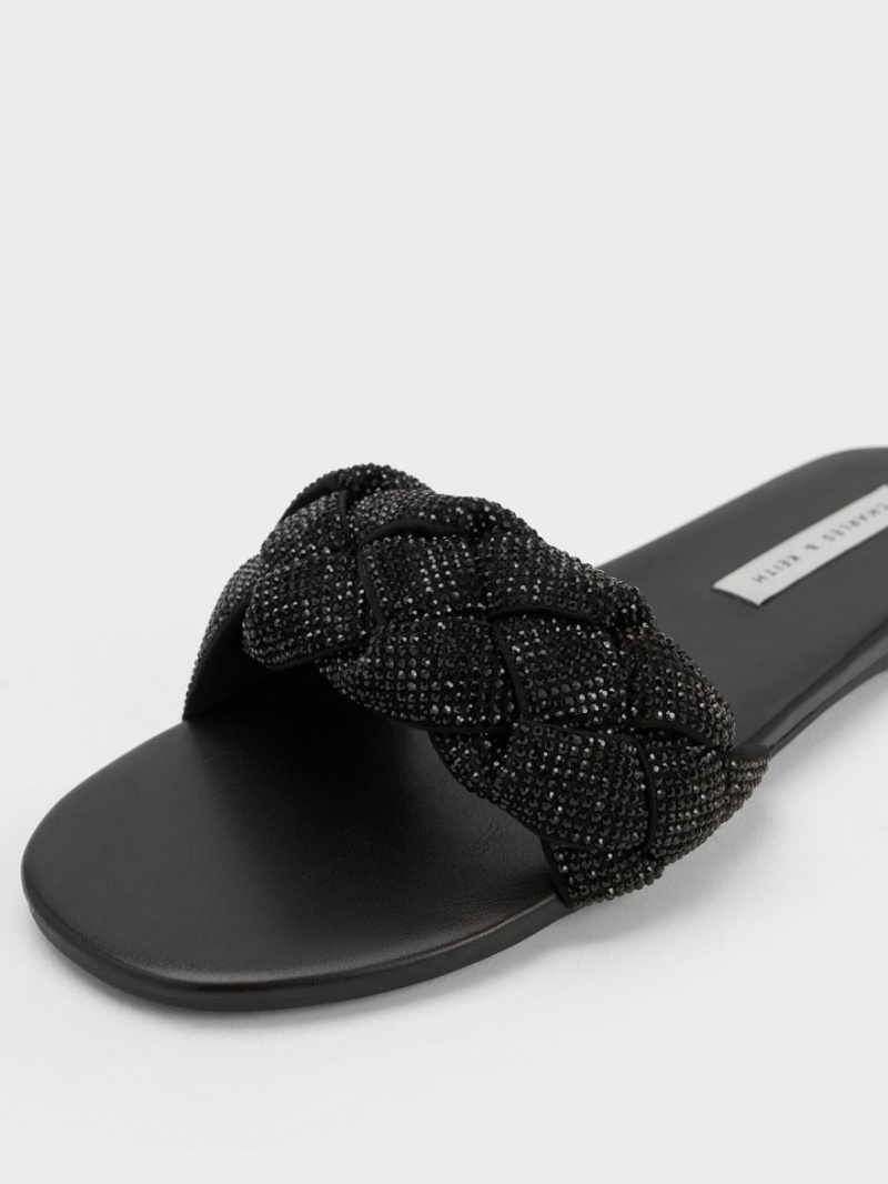 Σαγιοναρεσ Charles And Keith Gem-Embellished Braided λουρακια μαυρα | 28360-WZVG