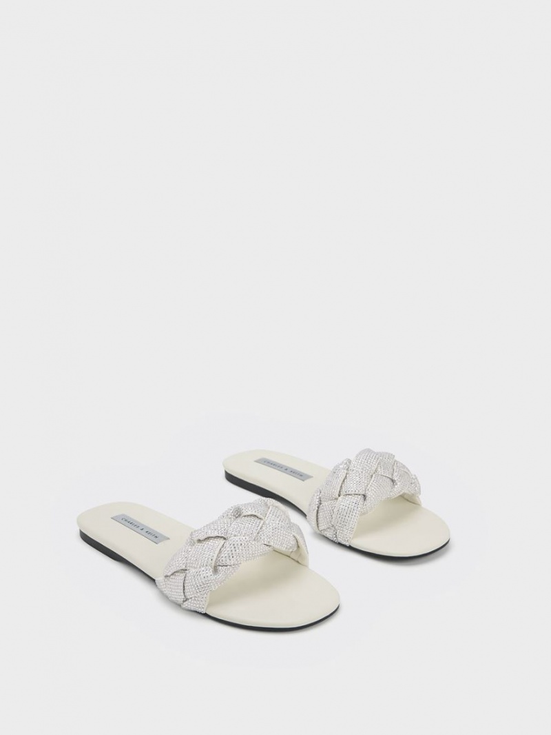 Σαγιοναρεσ Charles And Keith Gem-Embellished Braided λουρακια κρέμα | 38964-MRHU