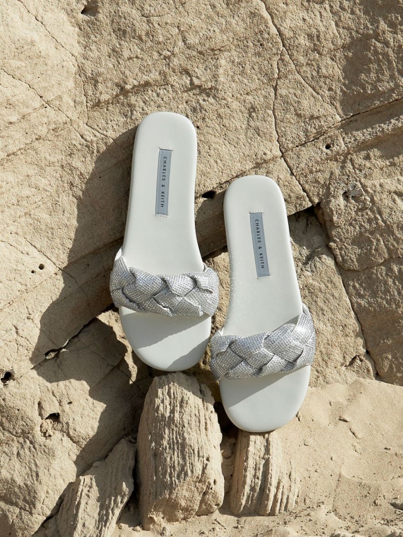 Σαγιοναρεσ Charles And Keith Gem-Embellished Braided λουρακια κρέμα | 38964-MRHU