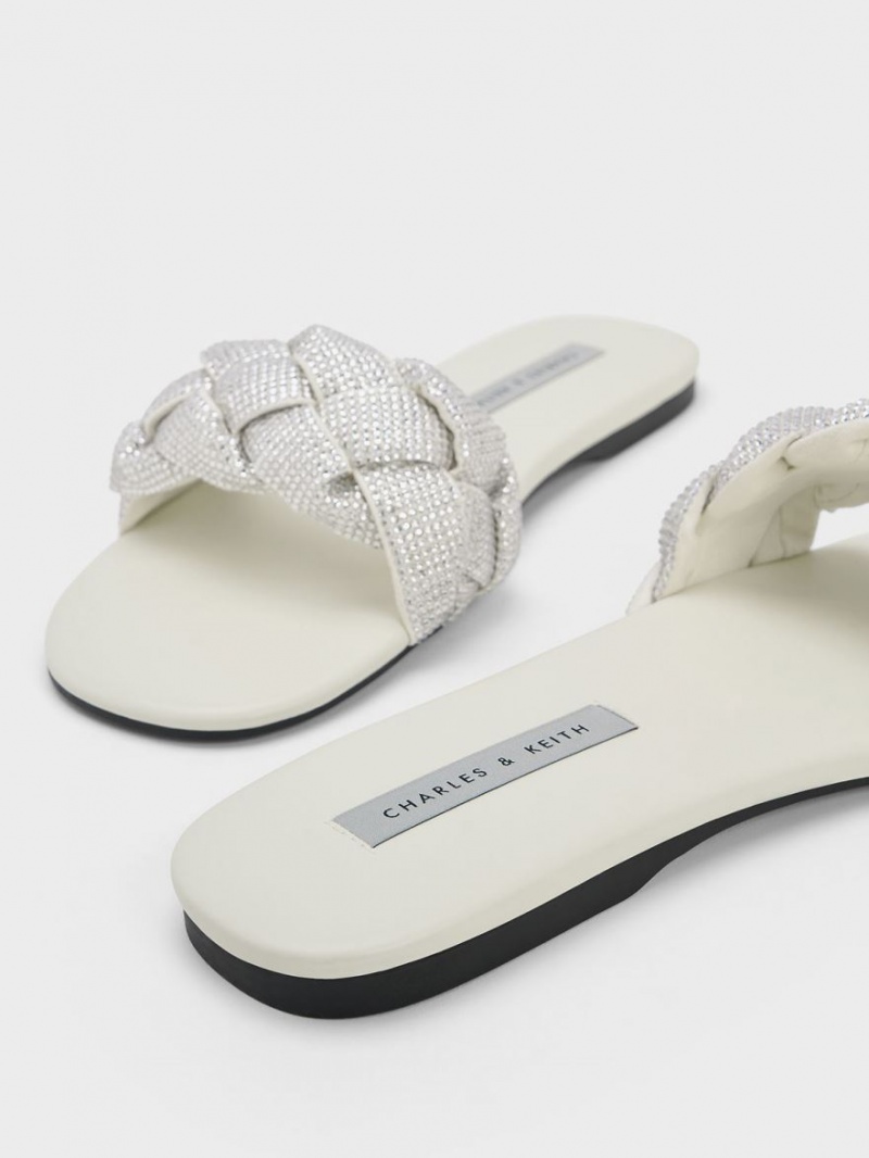 Σαγιοναρεσ Charles And Keith Gem-Embellished Braided λουρακια κρέμα | 38964-MRHU