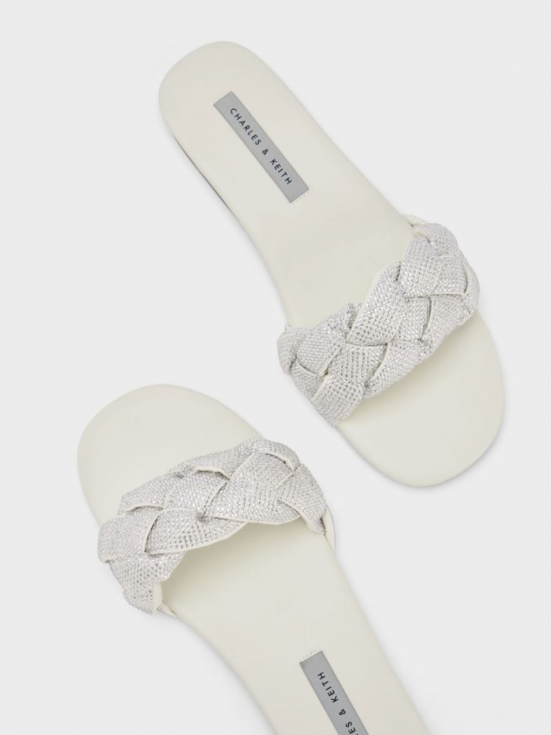 Σαγιοναρεσ Charles And Keith Gem-Embellished Braided λουρακια κρέμα | 38964-MRHU