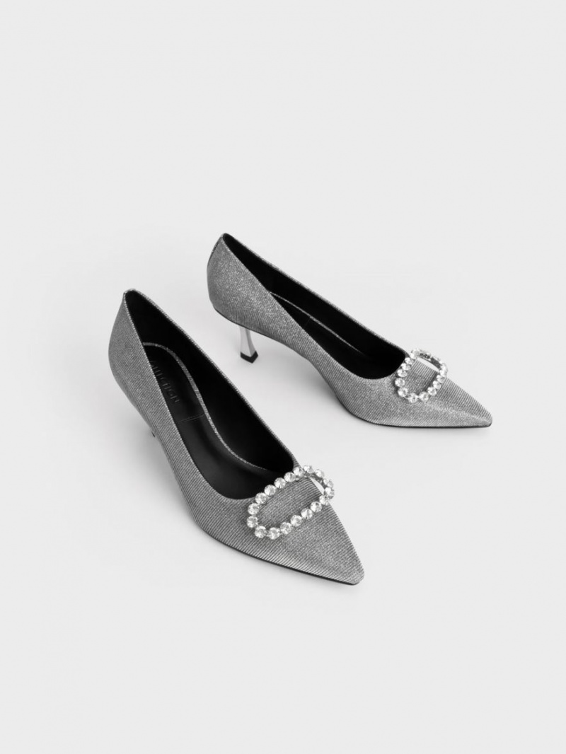 Γοβεσ Charles And Keith Gem-Embellished Glittered γκρι | 27865-MQWL