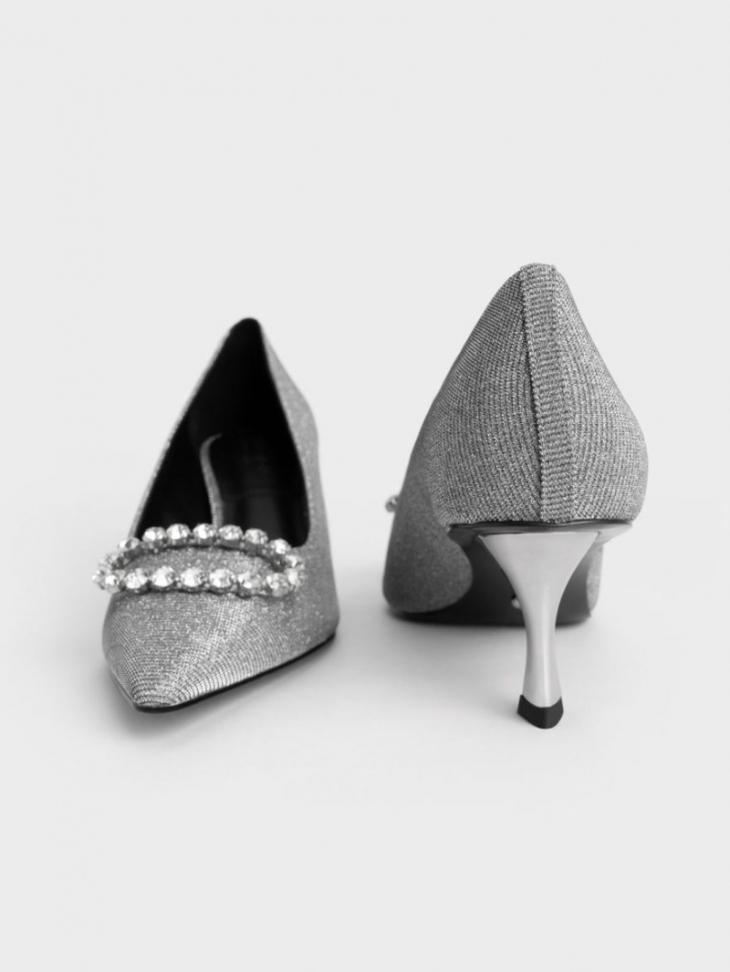 Γοβεσ Charles And Keith Gem-Embellished Glittered γκρι | 27865-MQWL