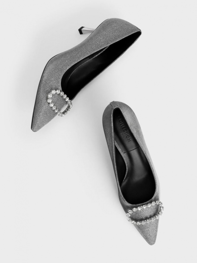 Γοβεσ Charles And Keith Gem-Embellished Glittered γκρι | 27865-MQWL