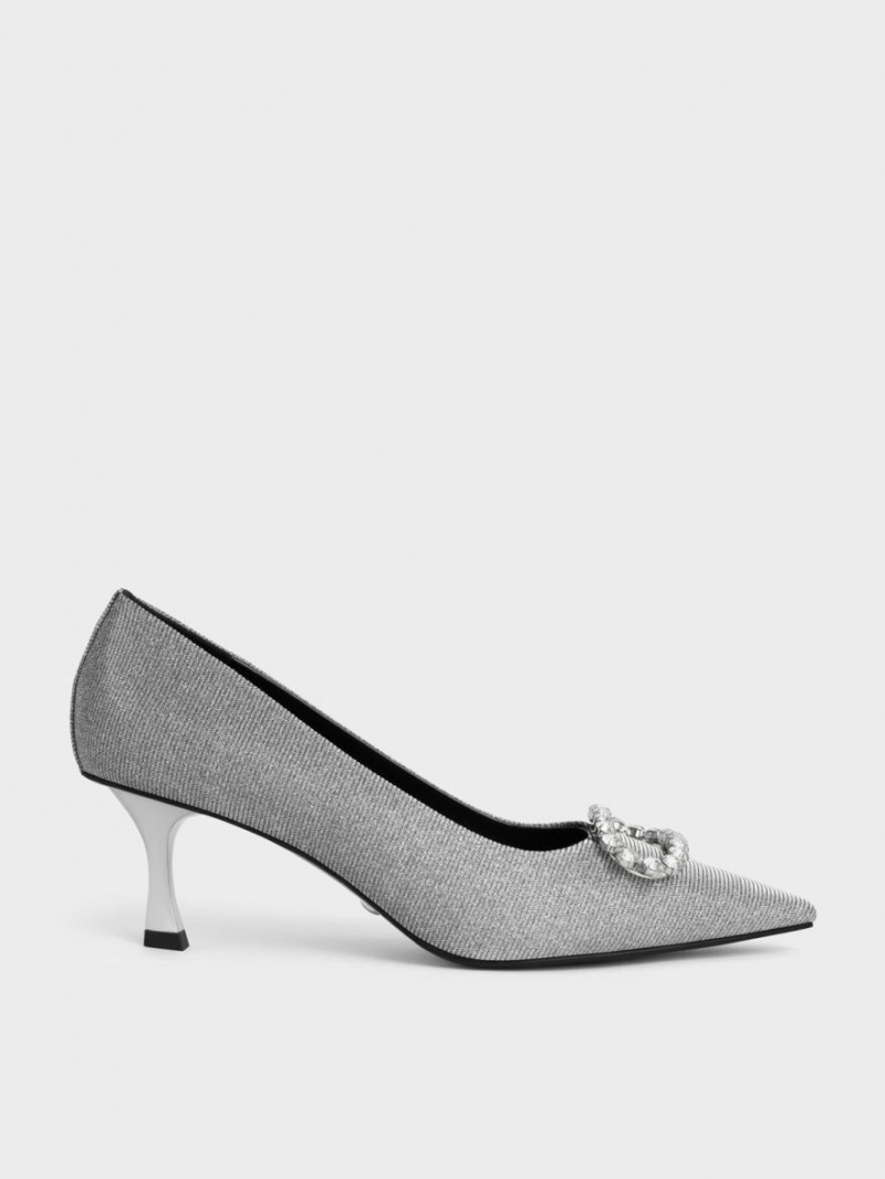 Γοβεσ Charles And Keith Gem-Embellished Glittered γκρι | 27865-MQWL