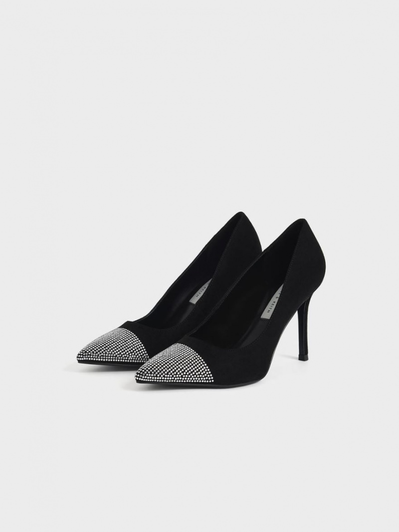 Γοβεσ Charles And Keith Gem-Embellished Textured Stiletto μαυρα | 41360-TGUD