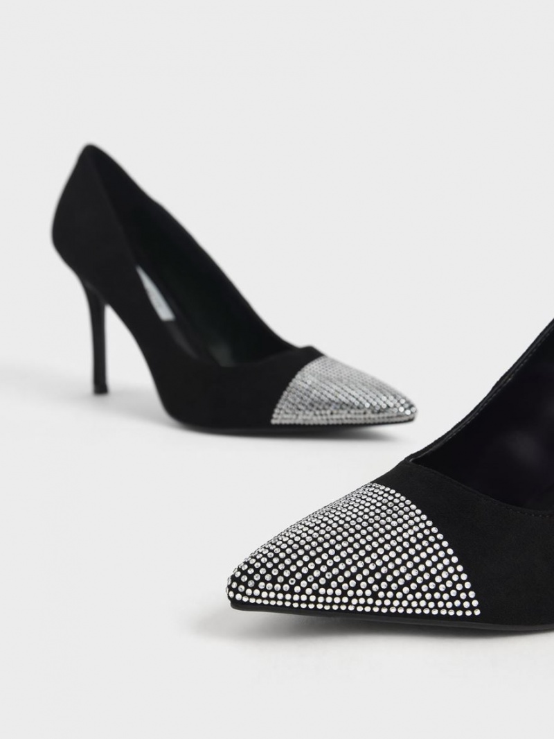 Γοβεσ Charles And Keith Gem-Embellished Textured Stiletto μαυρα | 41360-TGUD