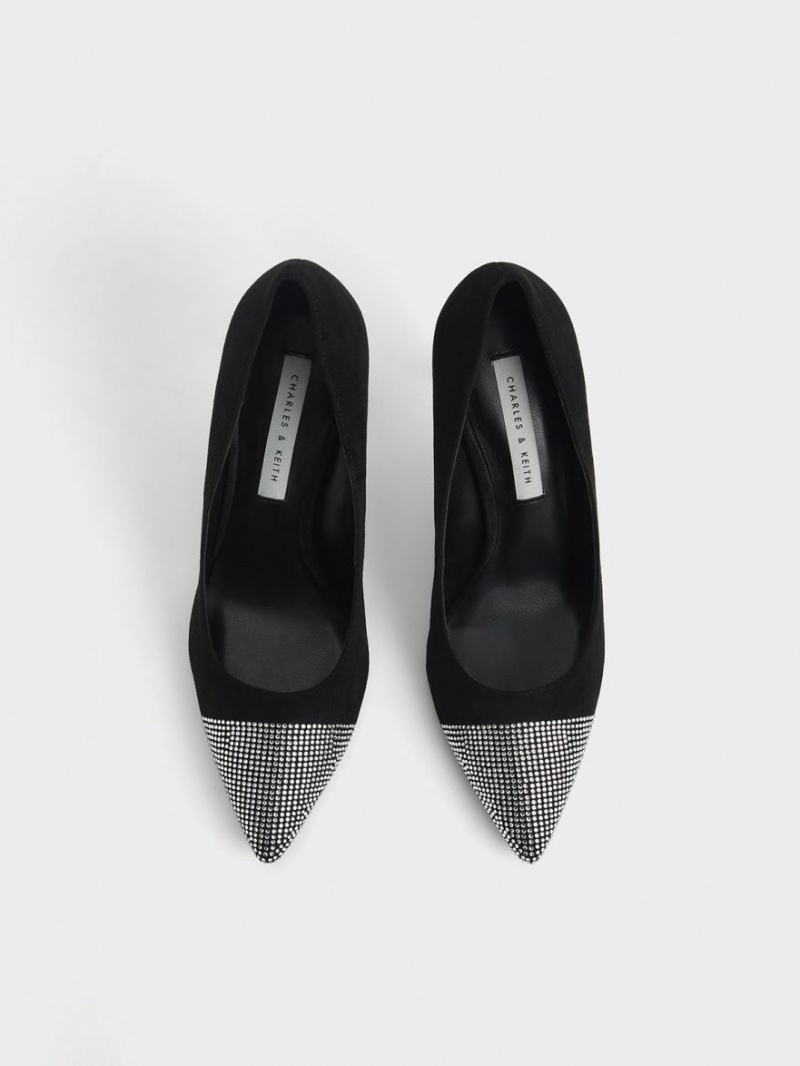 Γοβεσ Charles And Keith Gem-Embellished Textured Stiletto μαυρα | 41360-TGUD