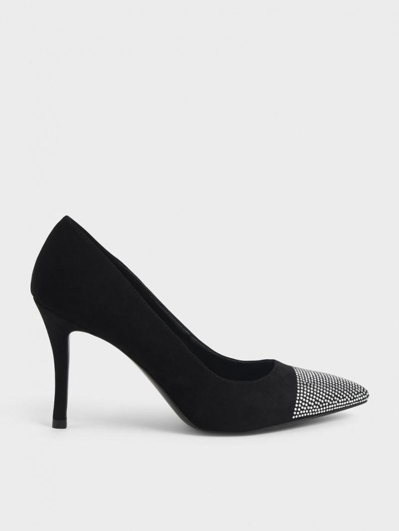 Γοβεσ Charles And Keith Gem-Embellished Textured Stiletto μαυρα | 41360-TGUD