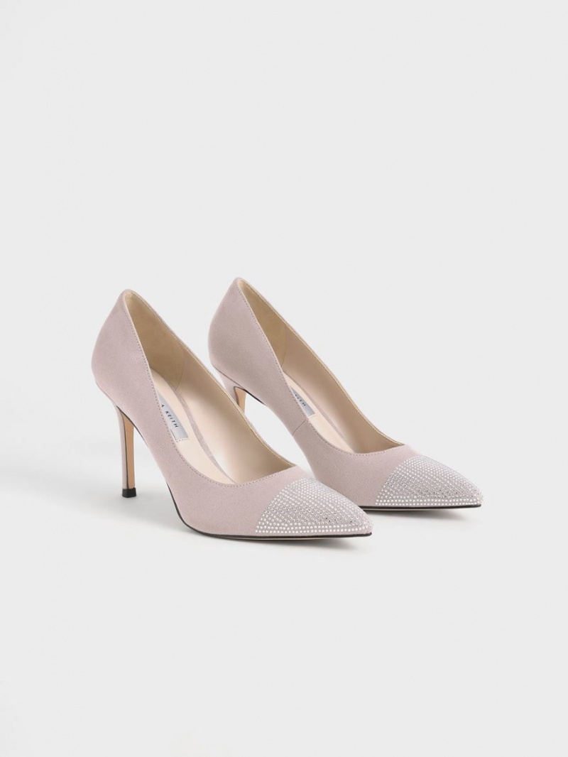 Γοβεσ Charles And Keith Gem-Embellished Textured Stiletto μωβ | 70384-CTLE