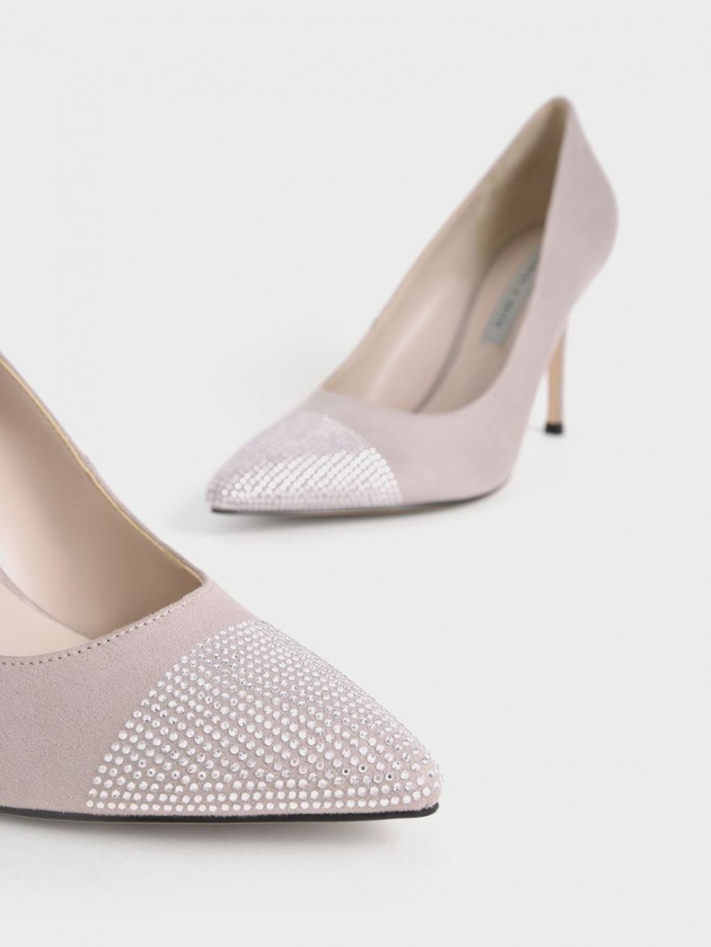 Γοβεσ Charles And Keith Gem-Embellished Textured Stiletto μωβ | 70384-CTLE