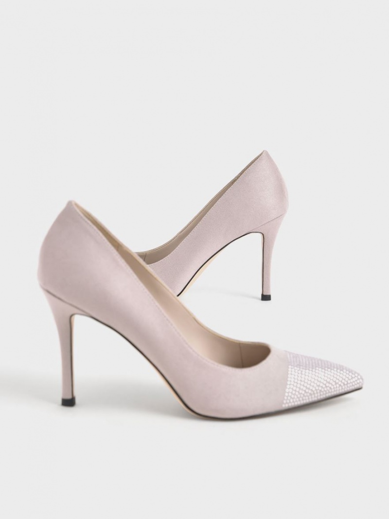 Γοβεσ Charles And Keith Gem-Embellished Textured Stiletto μωβ | 70384-CTLE