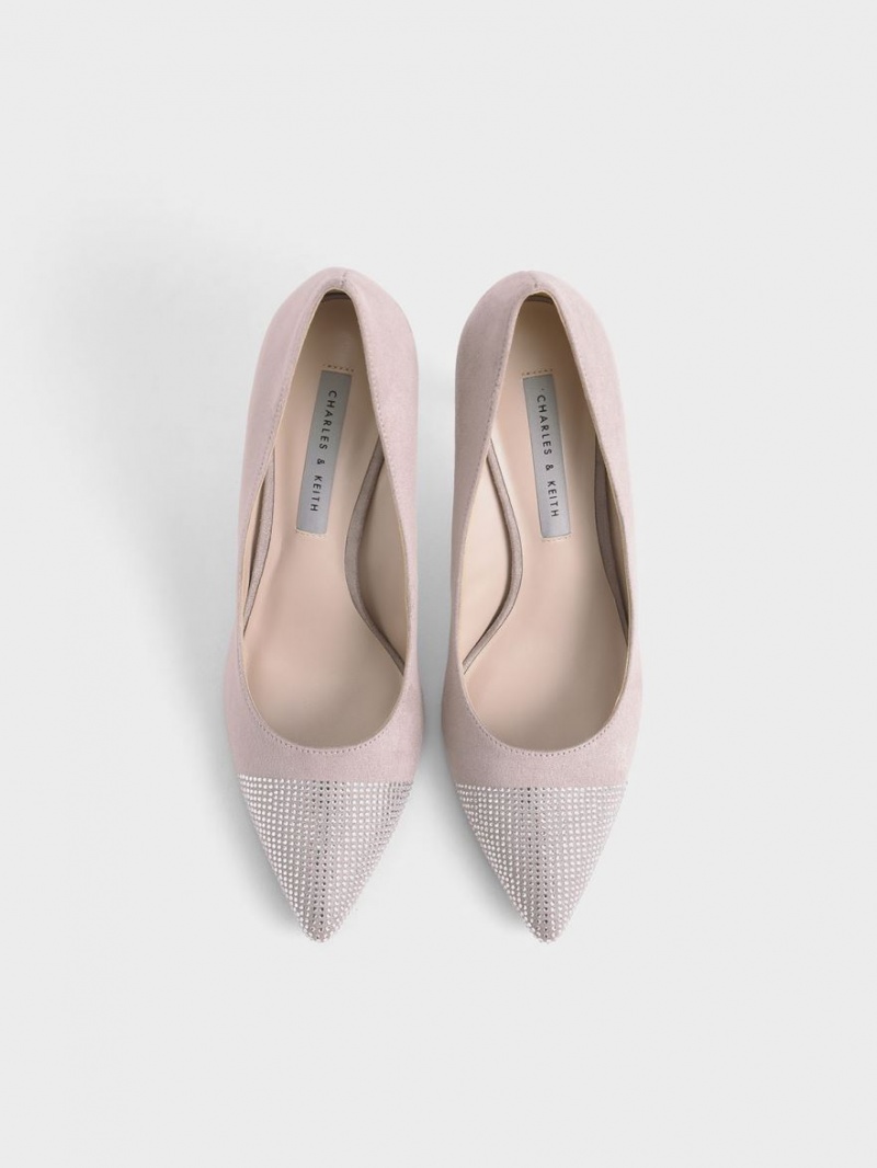 Γοβεσ Charles And Keith Gem-Embellished Textured Stiletto μωβ | 70384-CTLE