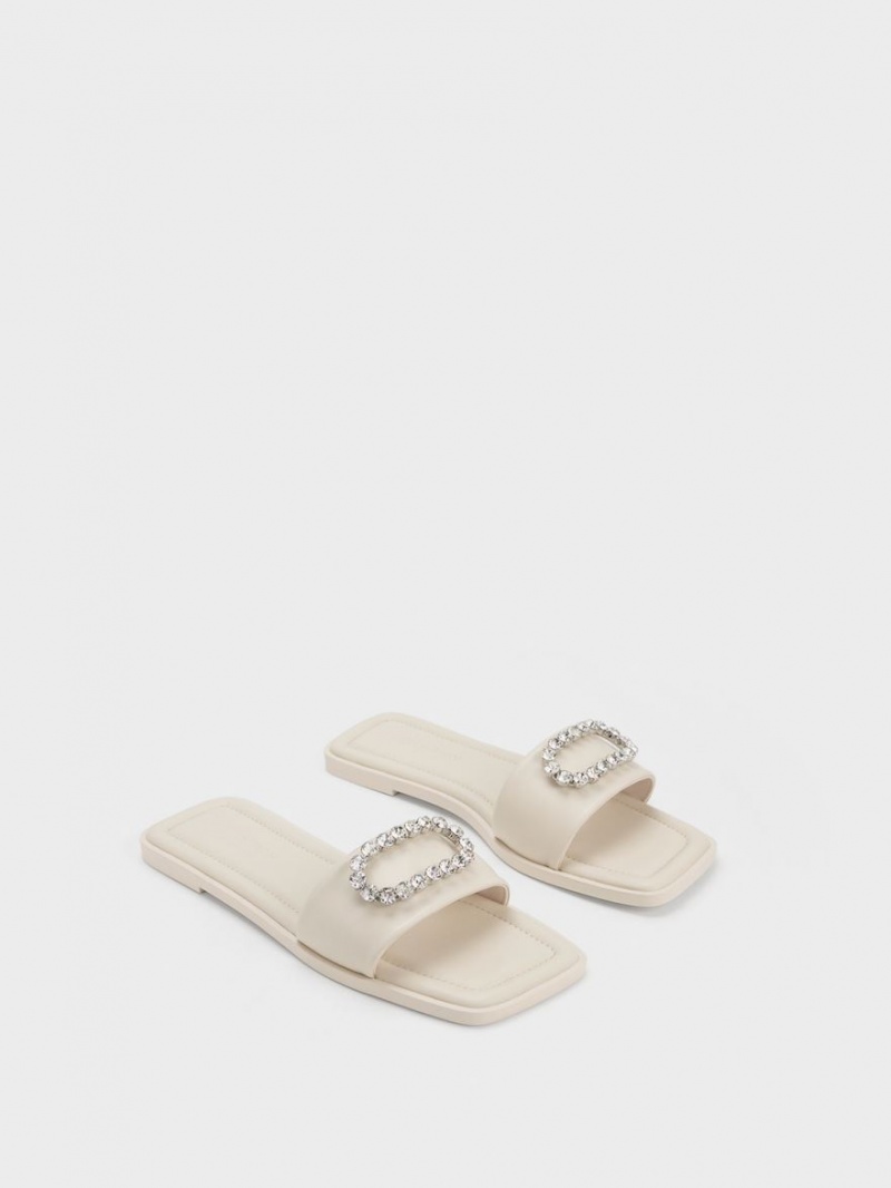 Σαγιοναρεσ Charles And Keith Gem-Embellished δερματινα ασπρα | 71956-FSJA
