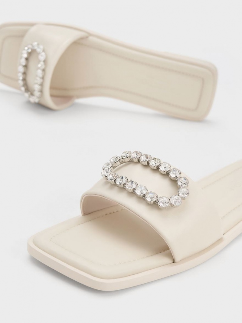 Σαγιοναρεσ Charles And Keith Gem-Embellished δερματινα ασπρα | 71956-FSJA