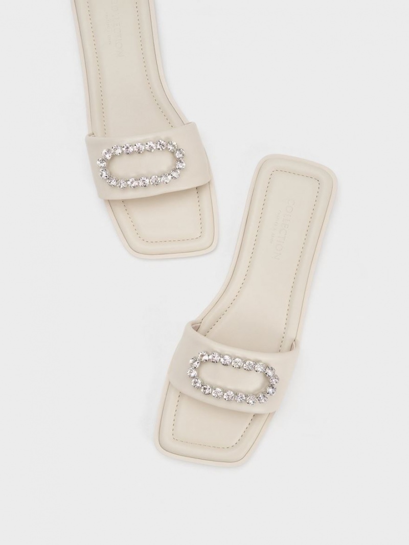 Σαγιοναρεσ Charles And Keith Gem-Embellished δερματινα ασπρα | 71956-FSJA