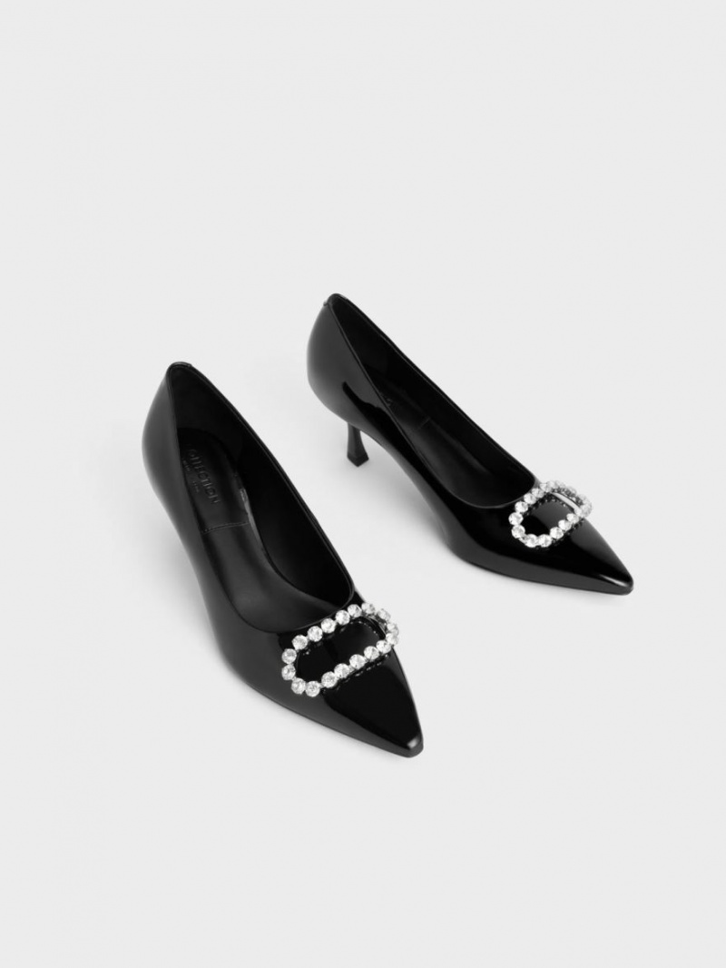Γοβεσ Charles And Keith Gem-Embellished λουστρινι δερματινα μαυρα | 07365-EGJW