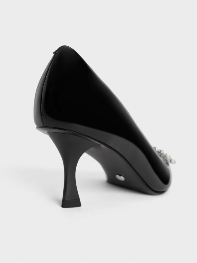 Γοβεσ Charles And Keith Gem-Embellished λουστρινι δερματινα μαυρα | 07365-EGJW