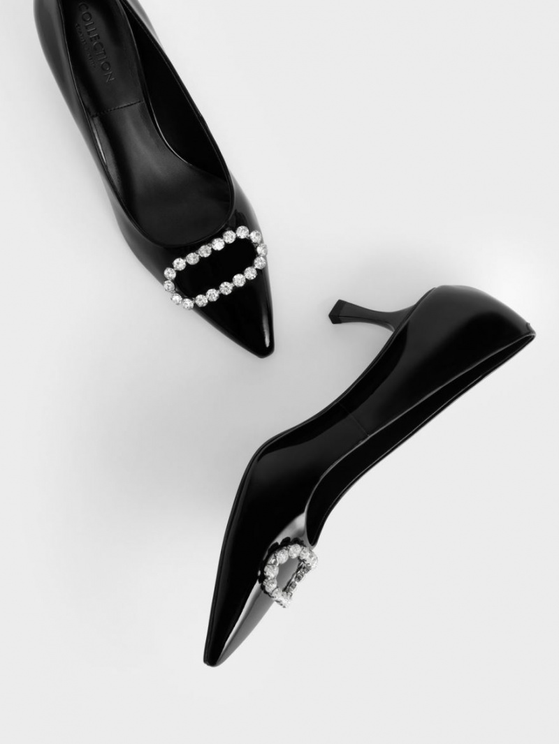 Γοβεσ Charles And Keith Gem-Embellished λουστρινι δερματινα μαυρα | 07365-EGJW