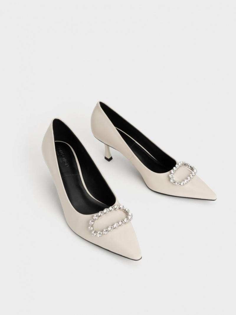 Γοβεσ Charles And Keith Gem-Embellished λουστρινι δερματινα ασπρα | 34816-JWSO