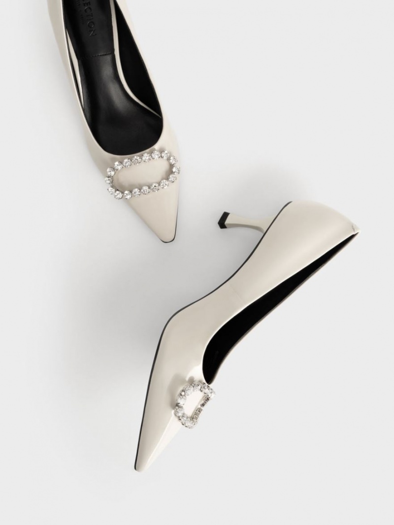 Γοβεσ Charles And Keith Gem-Embellished λουστρινι δερματινα ασπρα | 34816-JWSO