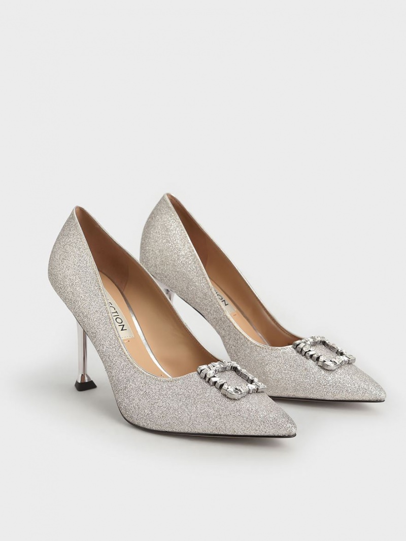 Γοβεσ Charles And Keith Glitter Gem-Embellished ασημι | 36821-FRDU