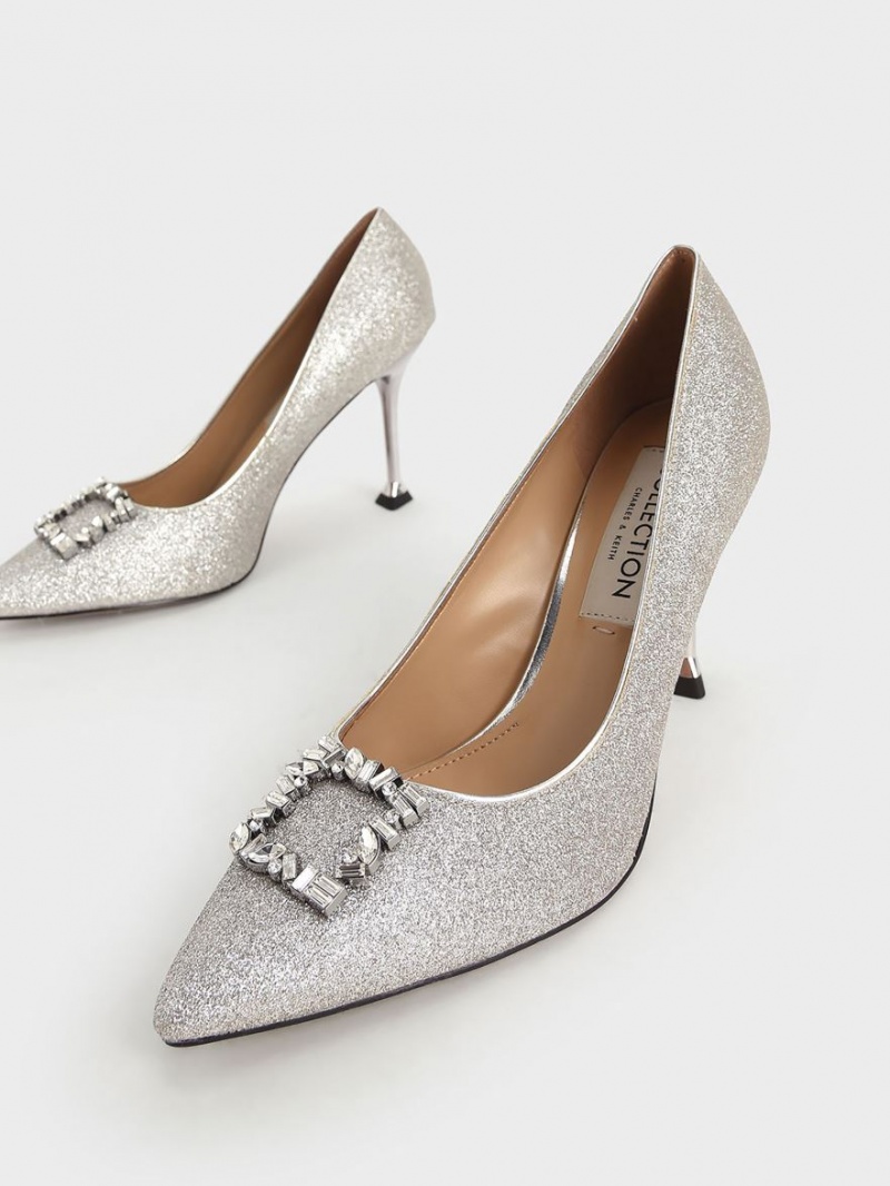 Γοβεσ Charles And Keith Glitter Gem-Embellished ασημι | 36821-FRDU
