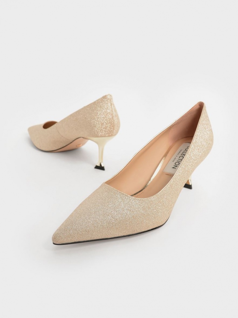 Γοβεσ Charles And Keith Glittered Kitten Heel χρυσο χρωμα | 89362-QYSR