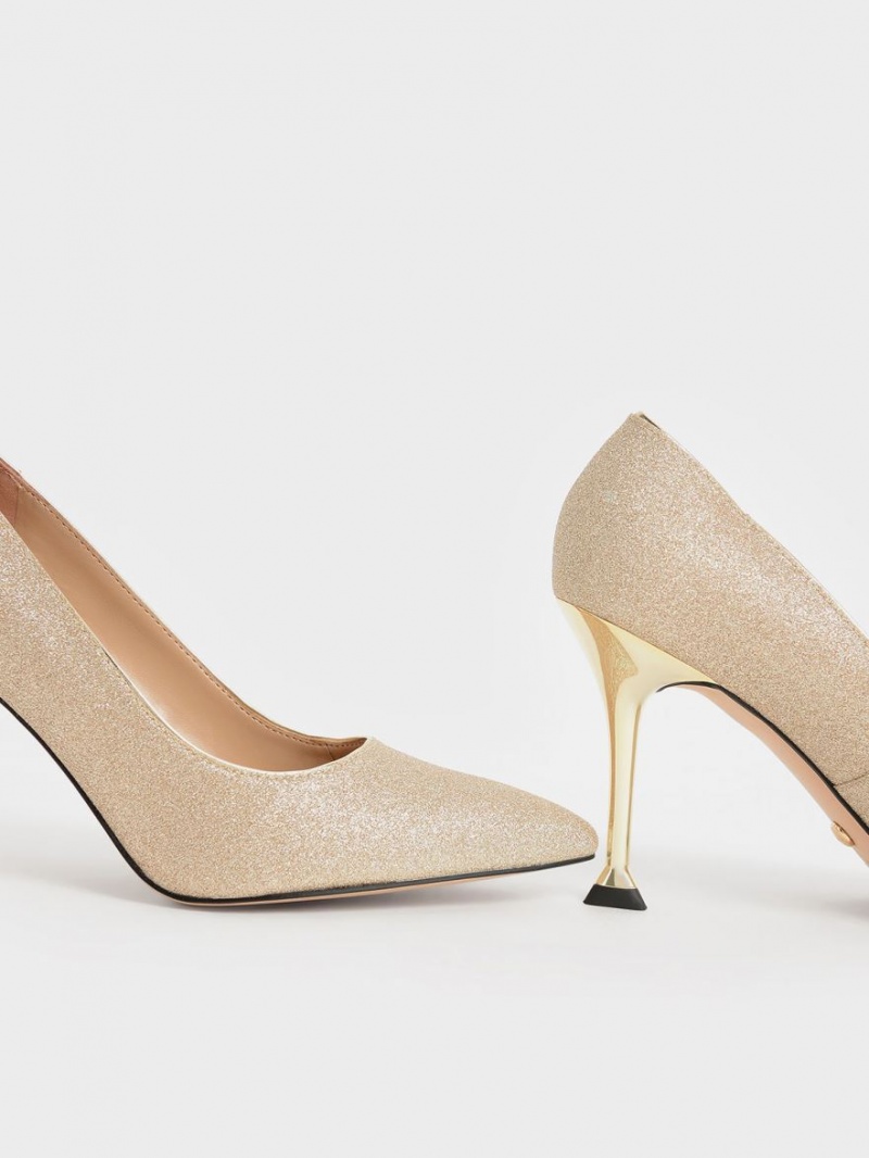 Γοβεσ Charles And Keith Glittered Sculptural Stiletto Heel χρυσο χρωμα | 03162-UGWO