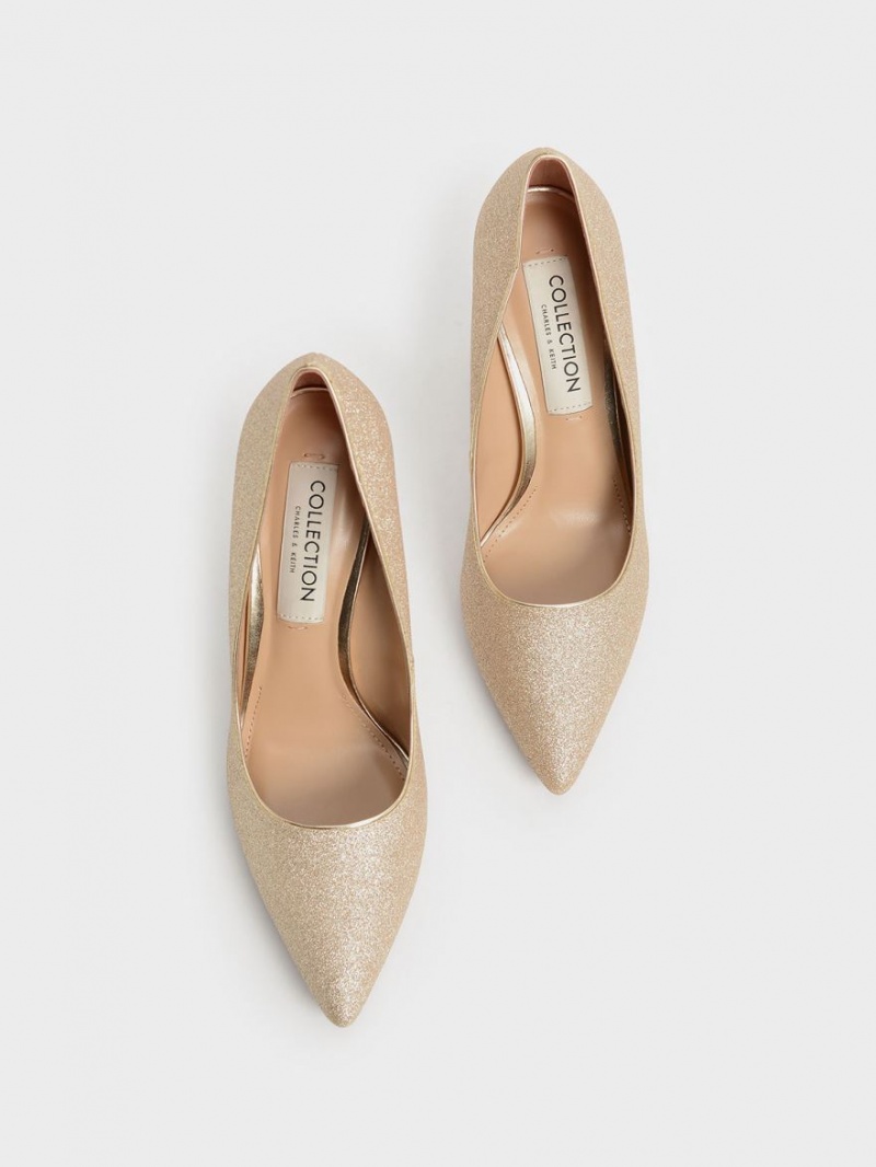 Γοβεσ Charles And Keith Glittered Sculptural Stiletto Heel χρυσο χρωμα | 03162-UGWO