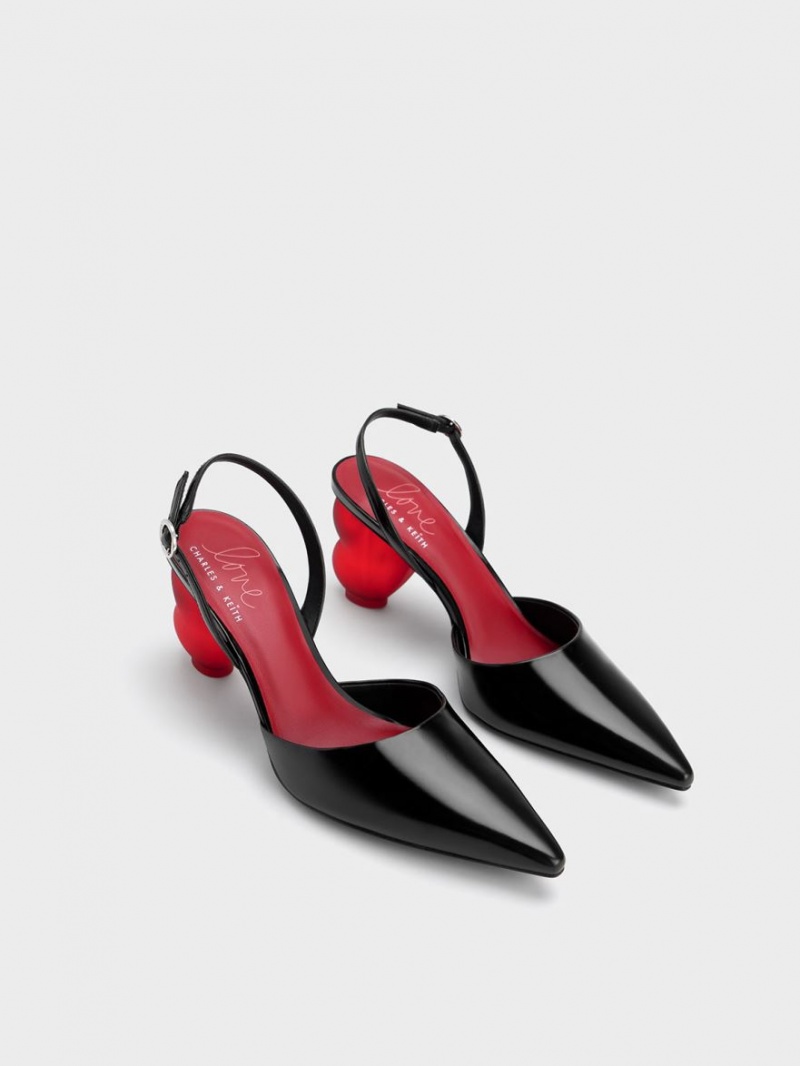 Γοβεσ Charles And Keith Heart Heel Slingback μαυρα | 95013-JUGD