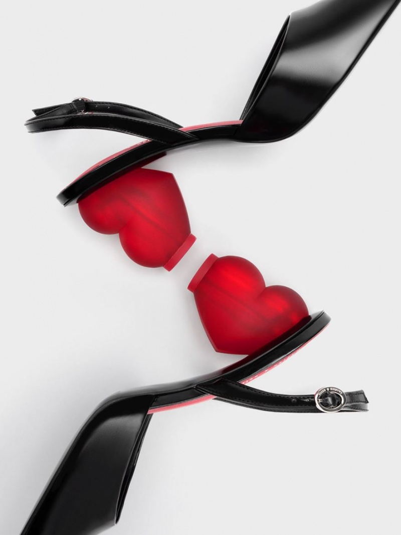 Γοβεσ Charles And Keith Heart Heel Slingback μαυρα | 95013-JUGD