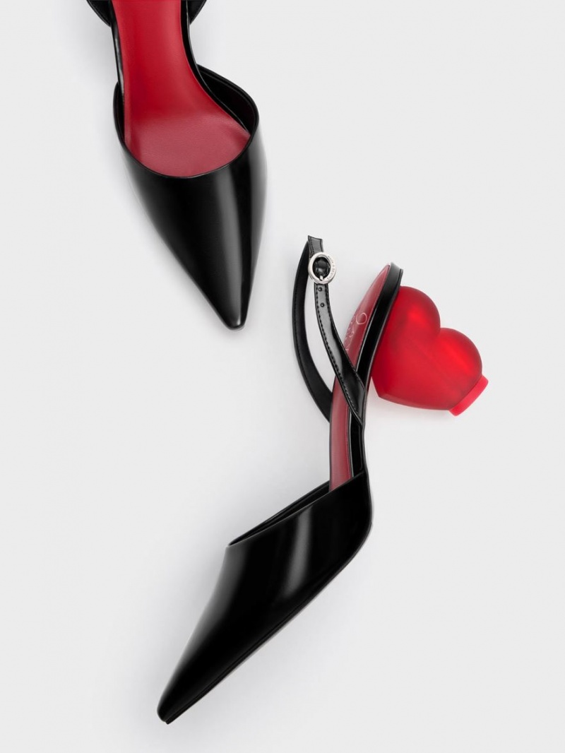 Γοβεσ Charles And Keith Heart Heel Slingback μαυρα | 95013-JUGD