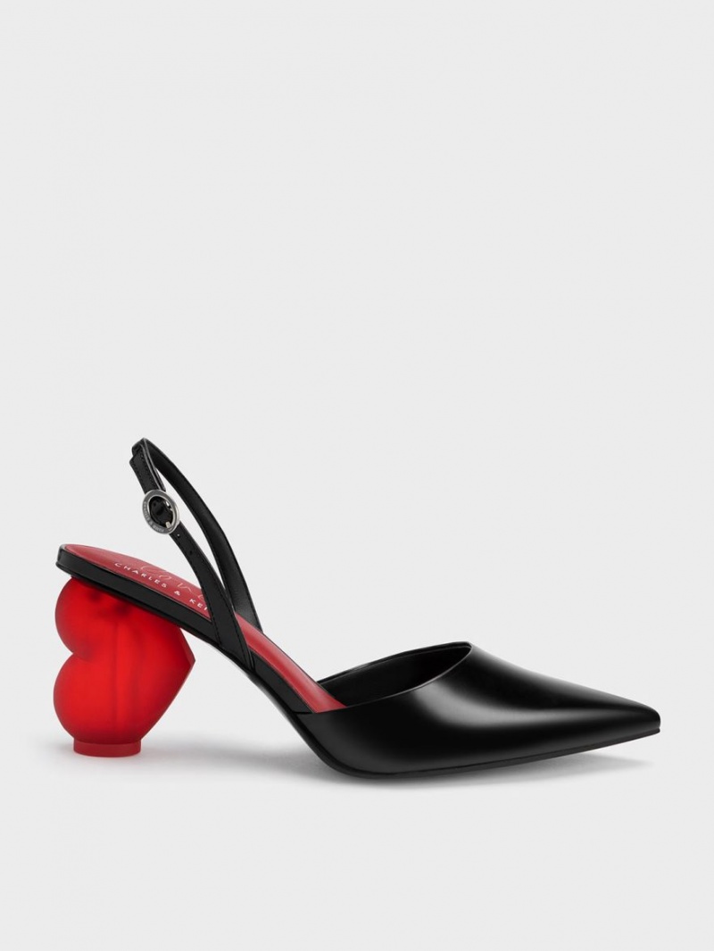 Γοβεσ Charles And Keith Heart Heel Slingback μαυρα | 95013-JUGD