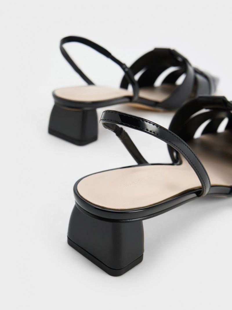 Γοβεσ Charles And Keith Interwoven λουστρινι Slingback μαυρα | 90287-SDCK
