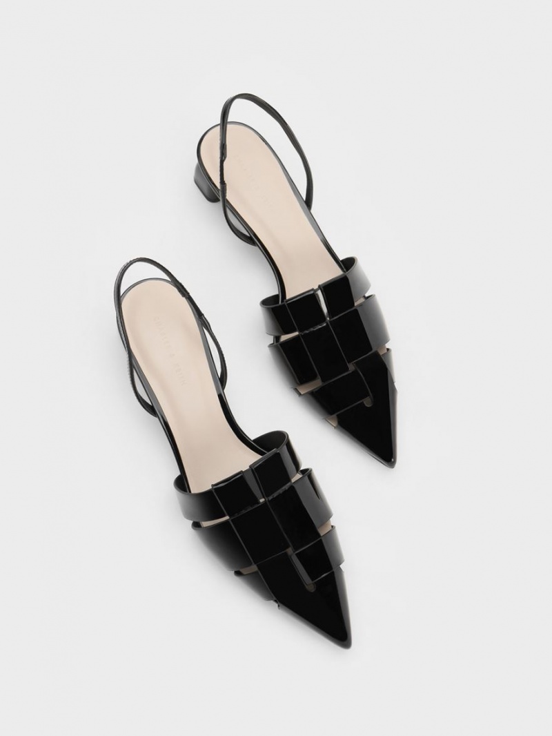Γοβεσ Charles And Keith Interwoven λουστρινι Slingback μαυρα | 90287-SDCK