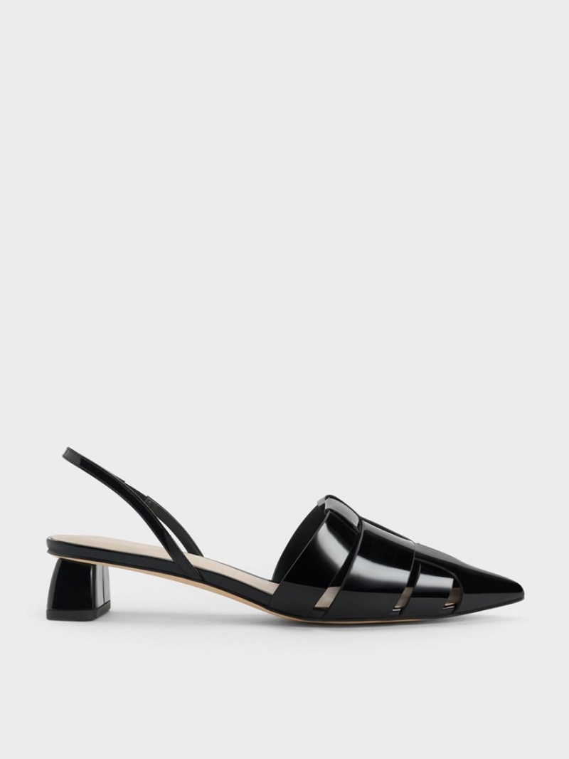 Γοβεσ Charles And Keith Interwoven λουστρινι Slingback μαυρα | 90287-SDCK