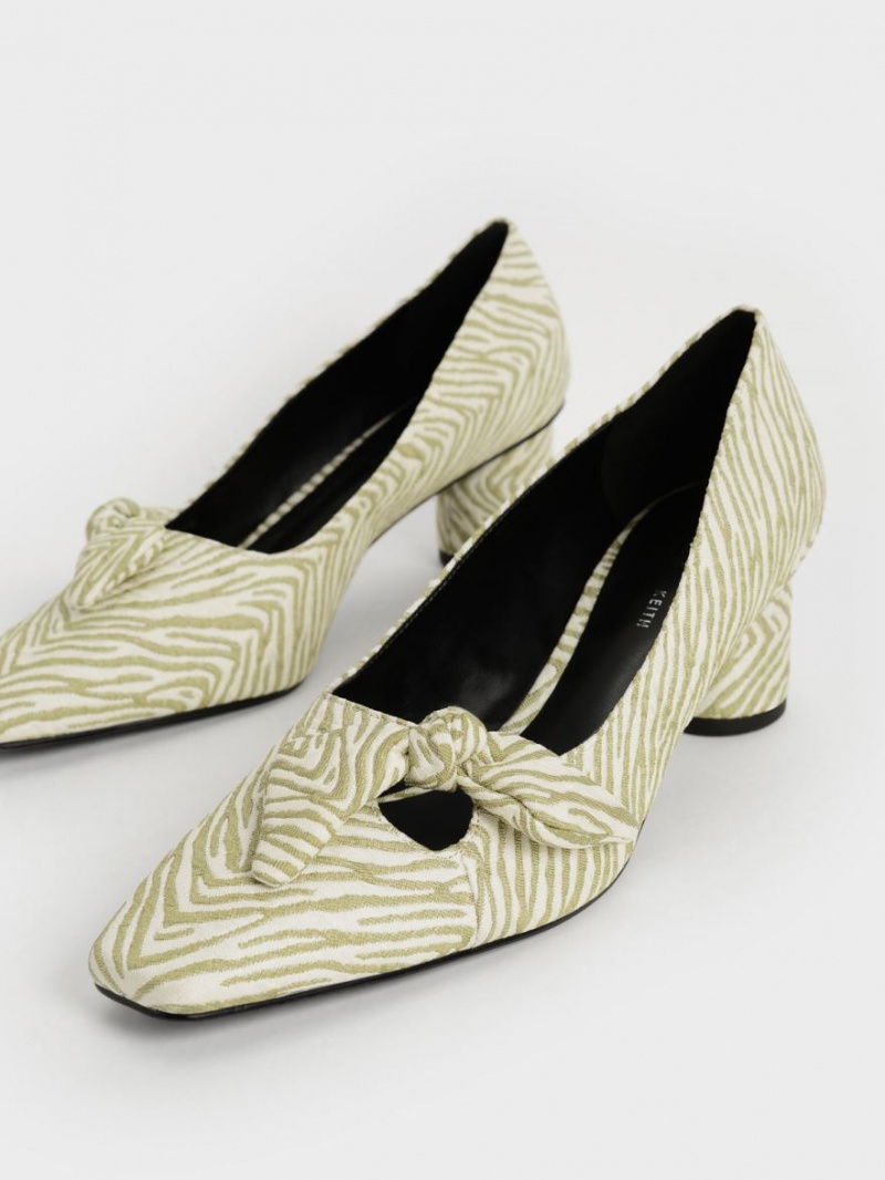 Γοβεσ Charles And Keith Jacquard Zebra Print Bow πρασινο | 27450-AEOG