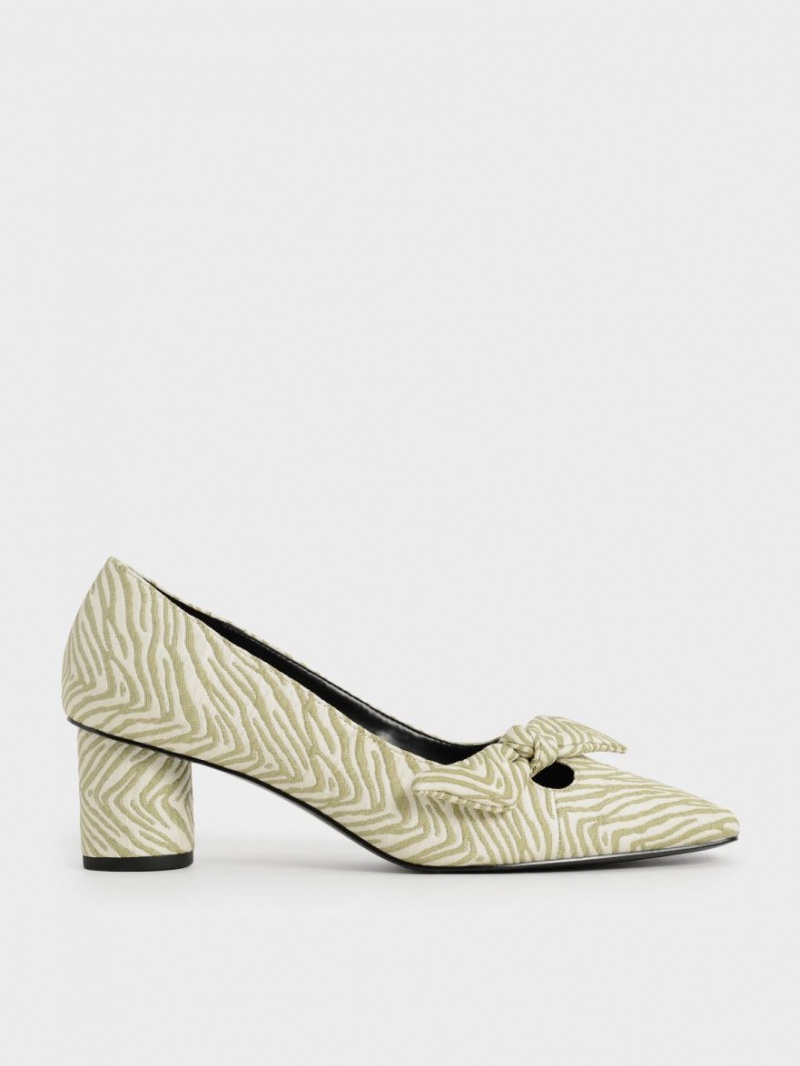 Γοβεσ Charles And Keith Jacquard Zebra Print Bow πρασινο | 27450-AEOG