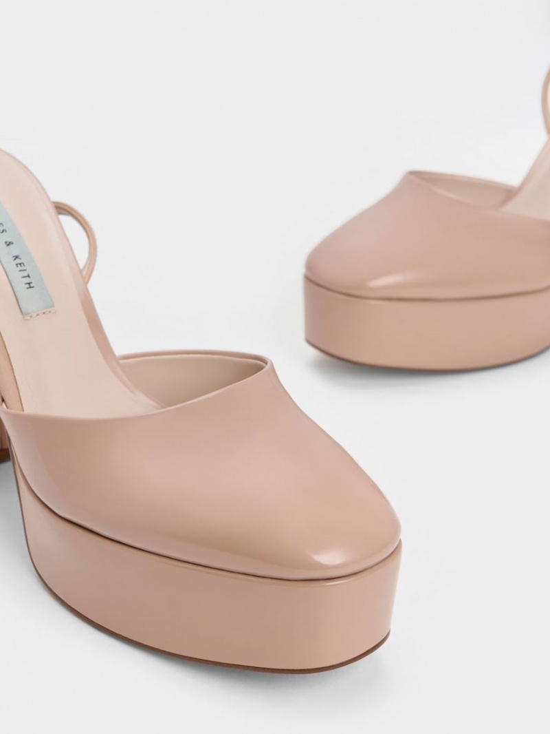 Γοβεσ Charles And Keith Jemma λουστρινι flatforms Ankle-λουρακια Μπεζ | 01345-CBJM