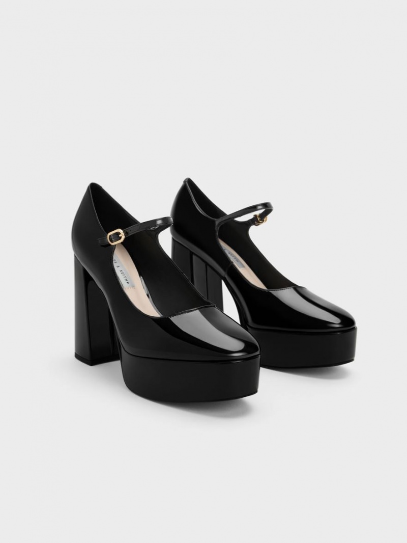 Γοβεσ Charles And Keith Jemma λουστρινι flatforms Mary Jane μαυρα | 49780-DZBY