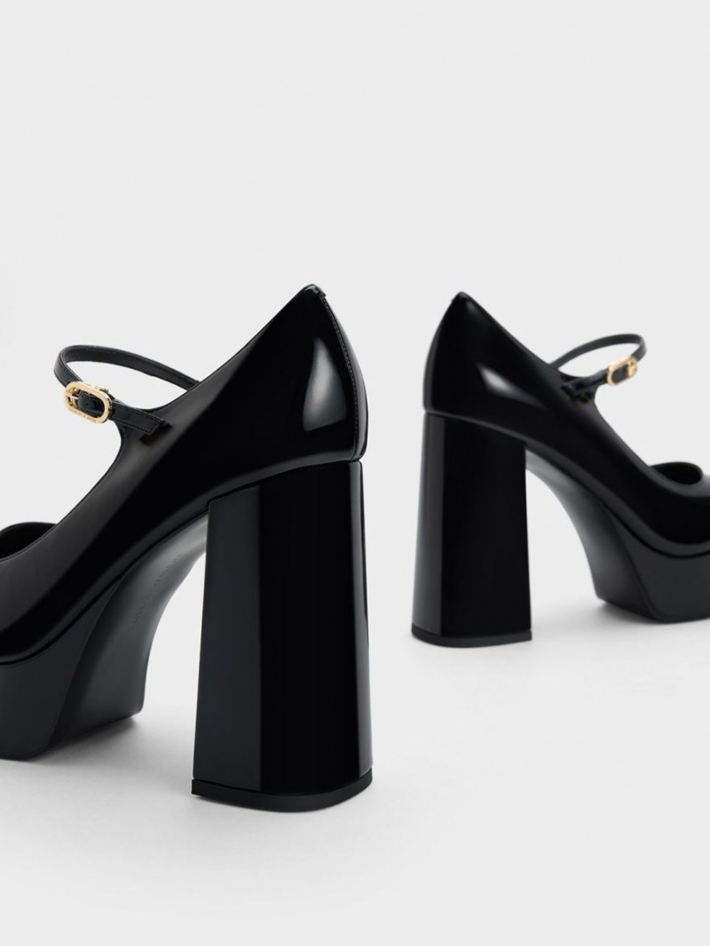 Γοβεσ Charles And Keith Jemma λουστρινι flatforms Mary Jane μαυρα | 49780-DZBY