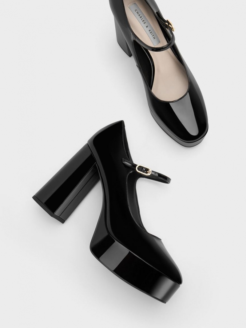 Γοβεσ Charles And Keith Jemma λουστρινι flatforms Mary Jane μαυρα | 49780-DZBY