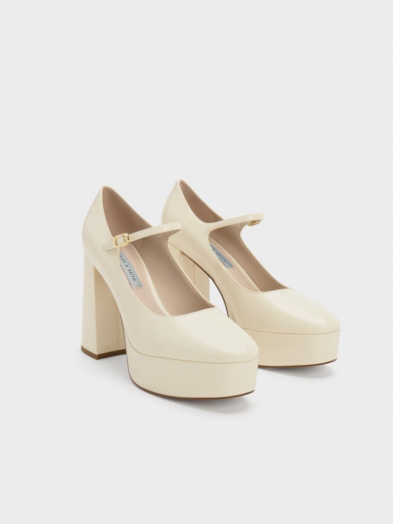 Γοβεσ Charles And Keith Jemma λουστρινι flatforms Mary Jane κρέμα | 09783-EJLG