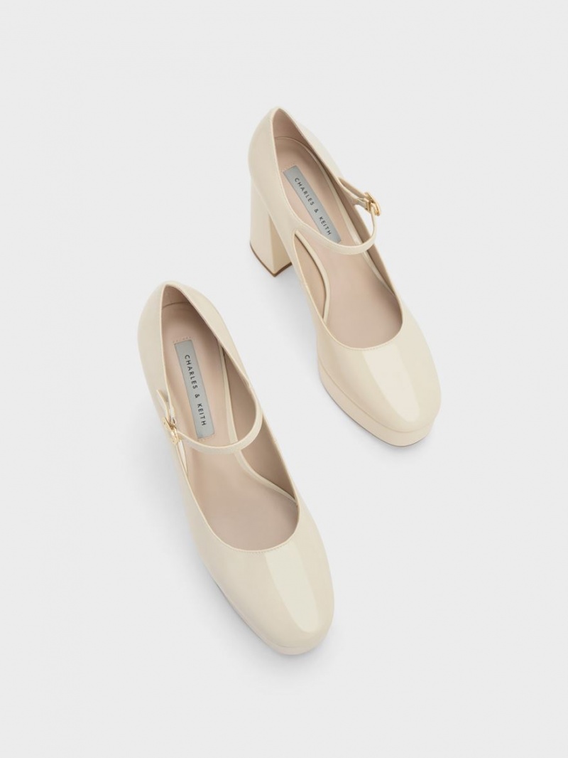 Γοβεσ Charles And Keith Jemma λουστρινι flatforms Mary Jane κρέμα | 09783-EJLG