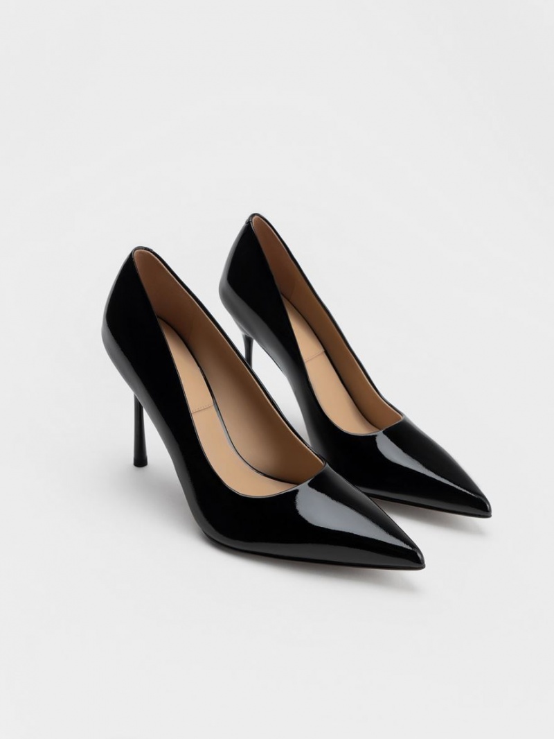 Γοβεσ Charles And Keith Kyra λουστρινι δερματινα μαυρα | 24079-HGEO