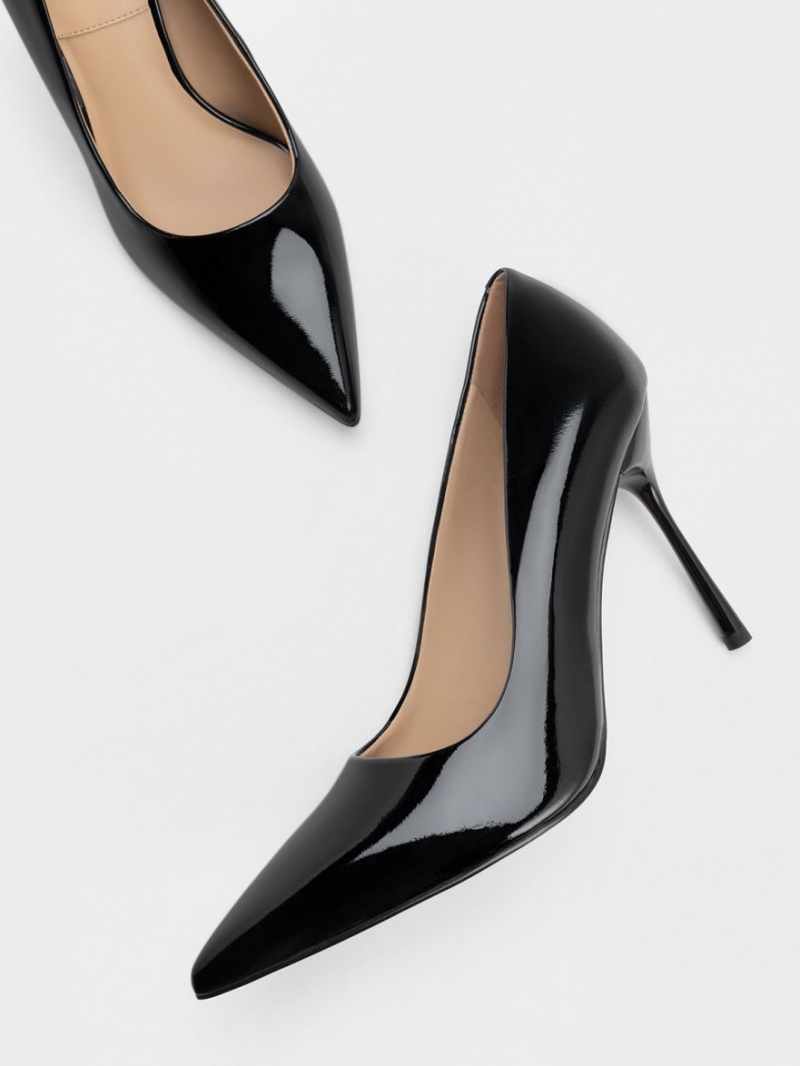 Γοβεσ Charles And Keith Kyra λουστρινι δερματινα μαυρα | 24079-HGEO